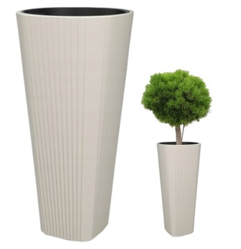 DONICA Z WKŁADEM DUŻA WYSOKA DONICZKA KREMOWA OGRODOWA KWIETNIK PLASTIKOWA