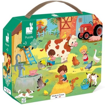 Janod Puzzle W Walizce Dzień Na Farmie 24 elementy 3+ Made in France