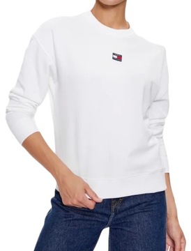Tommy Jeans bluza damska biała Badge Crew DW0DW16138 Relaxed Fit r. M