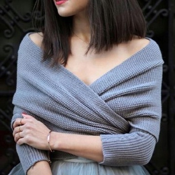 SWETER SZAL Z RĘKAWAMI SZARY DOLORES,uniwersalny