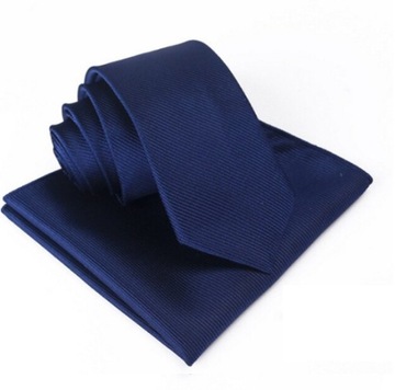 Мужской однотонный темно-синий галстук + нагрудный платок