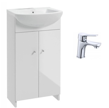 Szafka łazienkowa lakierowana z umywalką 55 cm BIAŁY POŁYSK + BATERIA