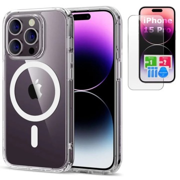 ETUI do IPHONE 15 PRO WZMACNIANE ANTI SHOCK CLEAR CASE do Magsafe + SZKŁO