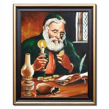 PORTRET ŻYDA Z PIENIĄŻKIEM ŻYD NA SZCZĘŚCIE OBRAZ