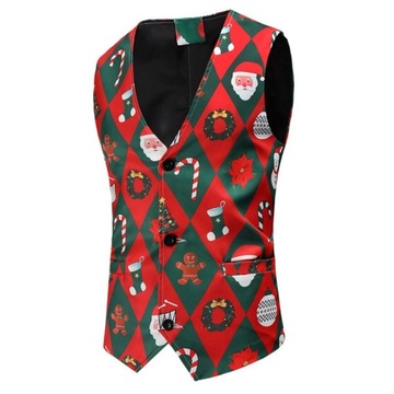 Męska kamizelka świąteczna w kratę z nadrukiem świąteczna kamizelka slim fit w kształcie litery V, 4XL