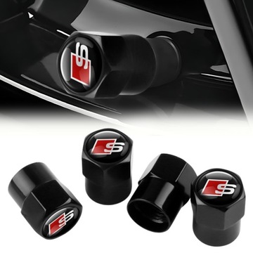 NAKRĘTKI NA WENTYLE AUDI S LINE LOGO CZARNE METALOWE KAPTURKI KOMPLET 4 SZT