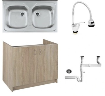 SZAFKA dąb 50x80 + zlewozmywak + syfon + bateria