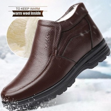 Zimowe prawdziwe skórzane męskie buty futra brytyjski styl