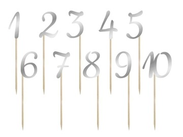 Numery na stół srebrne 10 szt. Ślub Wesele