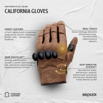 Broger California Vintage Коричневые кожаные мотоциклетные перчатки M