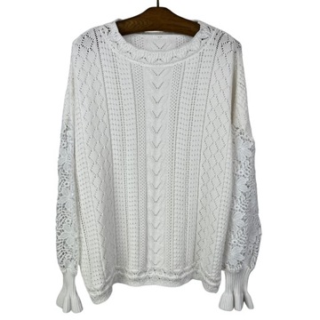 Piękny ażurowy sweterek wkładany z długim rękawem biały basic r. 2XL USA