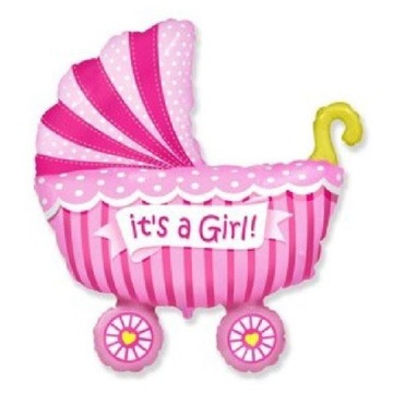 Balon foliowy 36cm różowy WÓZEK dziewczynka Baby