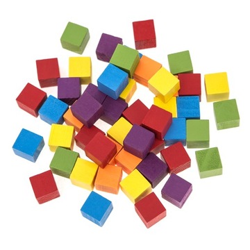 DREWNIANE KOSTKI KOLOROWE kreatywne do zabawy z dziećmi 15X15 mm 49 szt