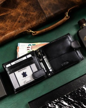 Вместительный мужской кожаный кошелек с RFID подарочным набором Rovicky