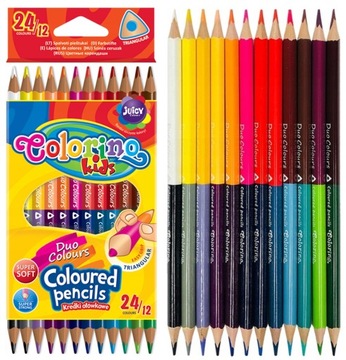KREDKI DWUSTRONNE ołówkówe szkolne trójkątne COLORINO 12 kredek = 24 kolory