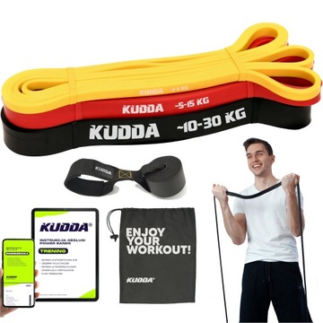 ZESTAW 3 GUM DO ĆWICZEŃ POWERBAND gumy oporowe fitness WYSOKA JAKOŚĆ KUDDA