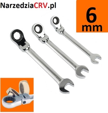 Klucz płasko-oczkowy z grzechotką i przegubem, łamany 6mm