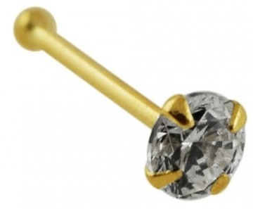 ZŁOTY KOLCZYK DO NOSA 9 KARAT KRYSZTAŁEK 1,5 mm