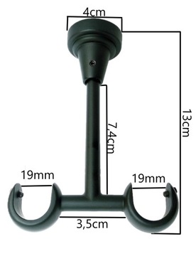 KARNISZ SUFITOWY CZARNY MAT 19mm/300cm PODWÓJNY Z ŻABKAMI RÓŻNE ZAKOŃCZENIA