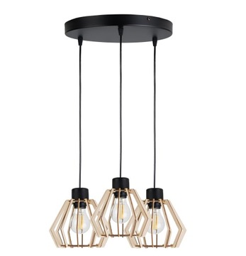 LAMPA SUFITOWA WISZĄCA ŻYRANDOL 3X DIAMENT DREWNO