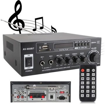 WZMACNIACZ DO KOLUMN GŁOŚNIKÓW BLUETOOTH STEREO RADIO FM Z PILOT