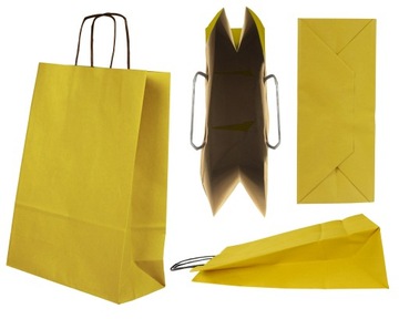 Torebki PAPIEROWE żółte na PREZENTY 24x10x32cm 5sz