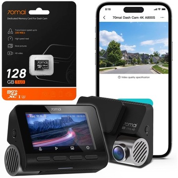 Wideorejestrator kamera samochodowa 70mai A800S 4K + oryginalna karta 128GB