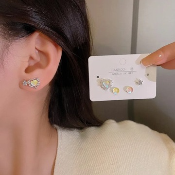 6 шт./компл. красочные серьги-гвоздики со звездами и опалами в форме сердца для