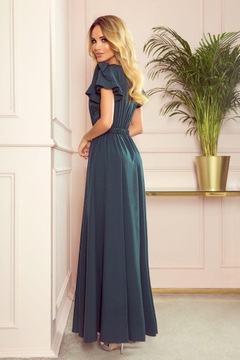 WYPRZEDAŻ Sukienka suknia maxi długa z falbanami butelkowa zieleń 38 M