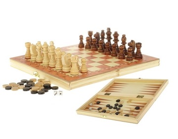 Szachy Warcaby Tryktrak drewniane magnetyczne 3w1