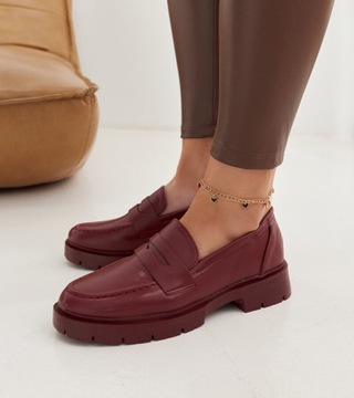 Бордовые женские классические лоферы, туфли 27783, размер 38