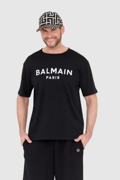 BALMAIN Czarny t-shirt męski z białym logo S