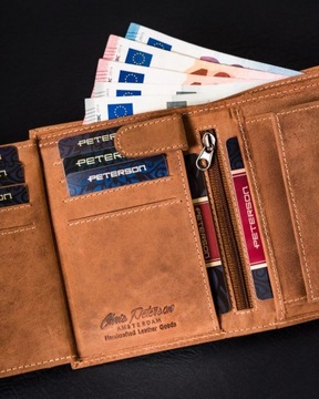 Skórzany portfel męski z kieszonką na suwak Peterson