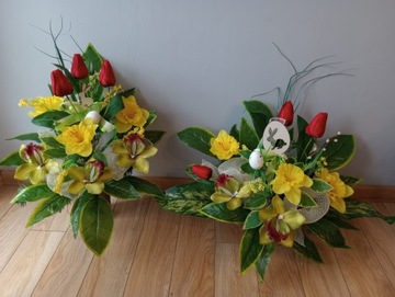 Оформление кладбища Могильная композиция ВЕСЕННИЙ ПАСХАЛЬНЫЙ КОМПЛЕКТ нарцисс, тюльпан