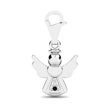 CHARMS Z BIAŁEGO ZŁOTA ANIOŁEK Z CZARNYM BRYLANTEM