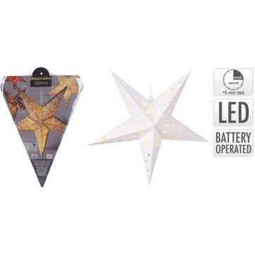 ДЕКОРАТИВНАЯ БУМАЖНАЯ ЗВЕЗДА СО СВЕТОДИОДНОЙ ПОДСВЕТКОЙ 60 СМ, БЕЛЫЙ ТАЙМЕР