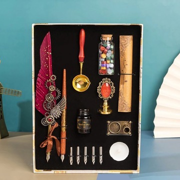 Vintage Calligraphy Feather Dip Fountain Pen Sets Ink Stationery Quill
