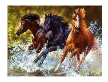 KONIE HAFT DIAMENTOWY Diamond Painting 5D 30x40 MOZAIKA DIAMENTOWA HOBBY