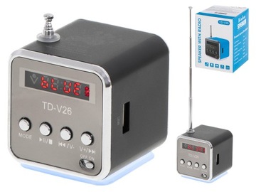 RADIO AKUMULATOROWE PRZENOŚNE GŁOŚNIK BLUETOOTH MINI RADIO EKRAN LCD TD-V26
