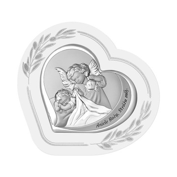 PAMIĄTKA CHRZTU ŚWIĘTEGO DZIEWCZYNKI CHŁOPCA SREBRNY OBRAZEK ANIOŁ STRÓŻ