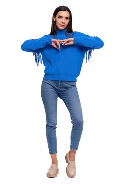ТЕПЛЫЙ ЖЕНСКИЙ ДЖЕМПЕР С БАХОЙ ПОЛУТУРЛЕННОВЫЙ МОДНЫЙ ДЖЕМПЕР MORAJ BLUE XL