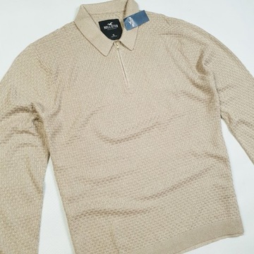 HOLLISTER bluzka bluza polo beżowa dzianinowa strukturalna XL