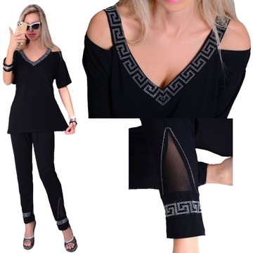 ŚLICZNY KOMPLET DAMSKI WYGODNY DRES MIENIĄCY BAWEŁNA DEKOLT do5XL BIG 723