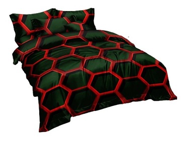 POŚCIEL 160x200 PLASTRY MIODU HEXAGON CZEROWNY KOMPLET POŚCIELI 3D