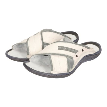 KLAPKI MĘSKIE SKÓRZANE MEDARD R42 BIAŁE POLSKIE