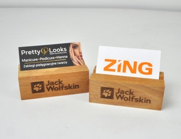 drewniany stojak na wizytówki, wizytownik z grawerem logo 10 szt.