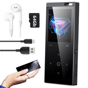 ODTWARZACZ MUZYCZNY MP4 BLUETOOTH DYKTAFON RADIO 64GB Z SŁUCHAWKI