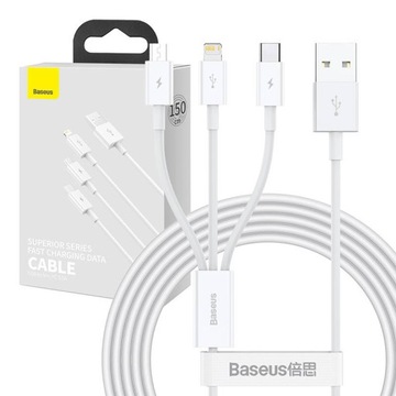 USB-кабель Baseus 3в1 USB — micro USB/USB-C/Lightning, 3,5 А, 1,2 м