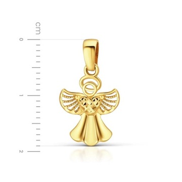 Złota zawieszka aniołek z diamentowanym sercem złoty wisiorek 585 anioł