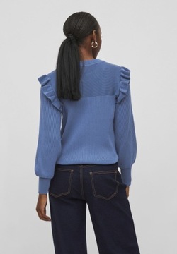 VILA Niebieski sweter falbany (S)